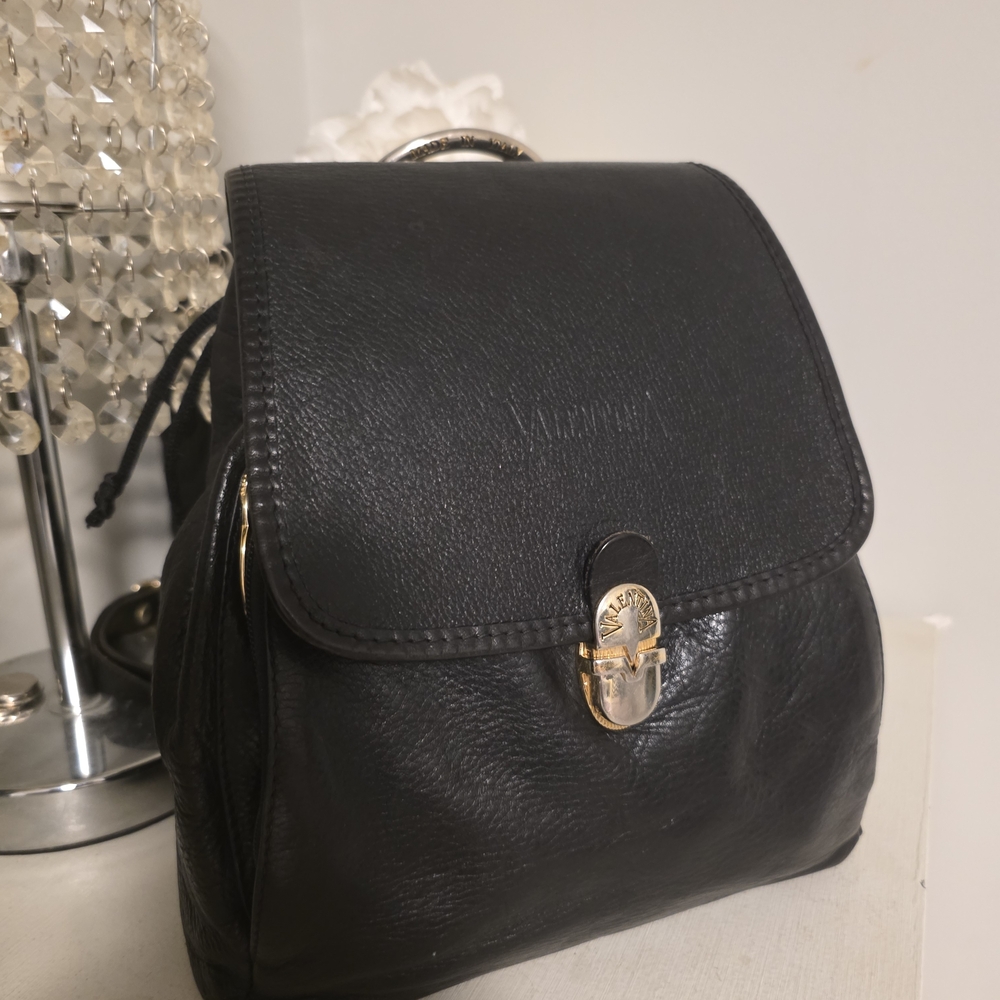 Valentina Black Leather Backpack with Gold Hardware